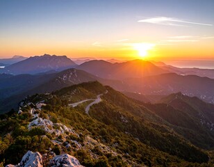 Obraz premium Sunrise over mountain range