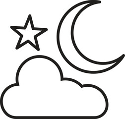 Crescent moon with cloud icon representing cloudy night weather or moonlit sky conditions with transparent background