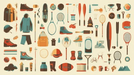 Collection of outdoor gear and equipment icons.