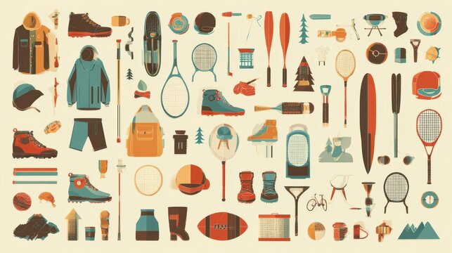 Collection of outdoor gear and equipment icons. - Powered by Adobe