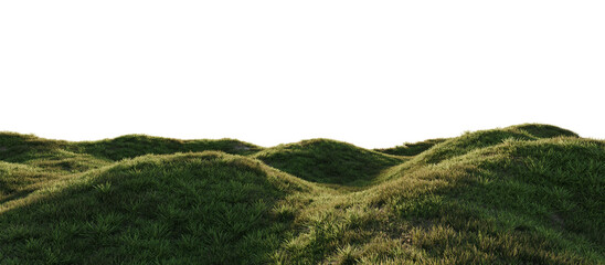 Hills with grass on a transparent background. 3D rendering.	
