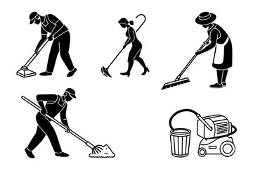 Obraz premium Diverse People Cleaning with Mops and Vacuum.