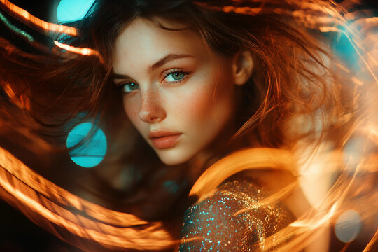 Stunning Performance Dancer In Vibrant Neon Lights Dynamic Choreography And Motion Art Generative AI