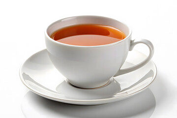 White Ceramic Cup of Hot Tea on Saucer with White Background