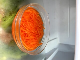 Julienned Carrots in Glass Bowl, Food Photography