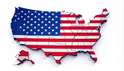 Map of USA overlaid with American flag—symbolizing unity, patriotism, and national identity