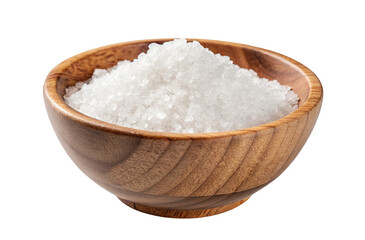 Wooden  bowl  filled  with  crystal  white  sea  salt  isolated  against  a  black  background