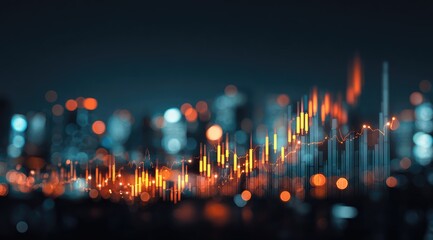 Cityscape at night with overlaid financial data (1)