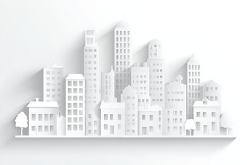 Fototapeta premium Modern Paper Cutout Cityscape Illustration with Shadows and Minimalist Design