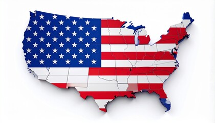 US map filled with its national flag, symbolizing patriotism, unity, and national identity