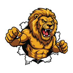 Naklejka premium Roaring Lion Mascot Breaking Through