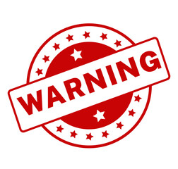 Warning red rubber stamp with bold distressed label and alert message design isolated on white background
