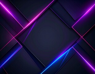 Abstract dark background with geometric shapes, glowing neon purple and pink edges, high-tech futuristic aesthetic, cyber style, ultra HD