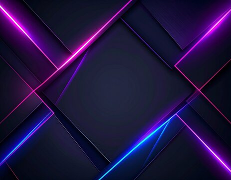 Abstract dark background with geometric shapes, glowing neon purple and pink edges, high-tech futuristic aesthetic, cyber style, ultra HD