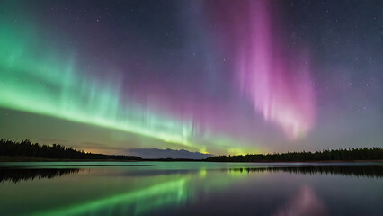 Fototapeta premium Rainbow over water fountain, sunset, sun, clouds, cloud, northern, blue, lights, lightning, river, borealis, weather, reflection, aurora borealis, green, 32K Revolutions 