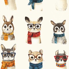 Fototapeta premium Funny bunnies and bears wearing glasses for fall fashion high resolution picture