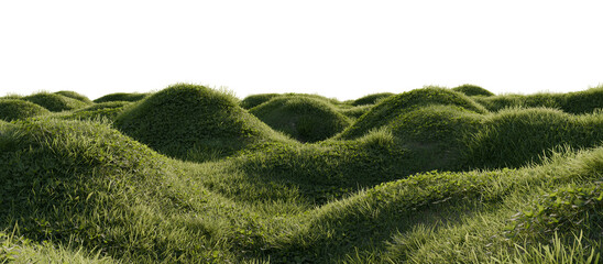 Hills with grass on a transparent background. 3D rendering.	
