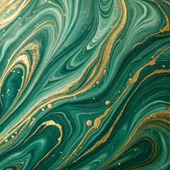 abstract emerald green and gold fluid marble texture