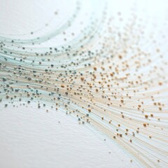 Delicate Glass Bead Network Suspended on White, Soft Focus Beige Tones with Blue Green Gold Gray Brown, Dust Particles Abstract Textured Decor