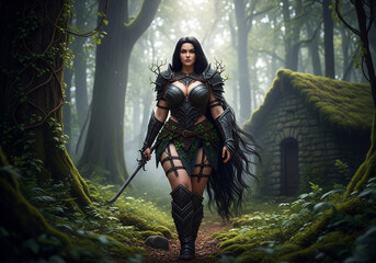 Obraz premium The beautiful bold woman who takes care of the forest