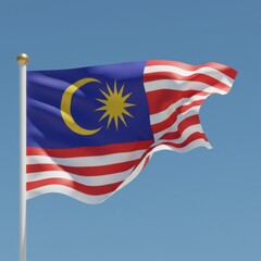 Majestic Malaysian Flag Waving Proudly Under a Clear Blue Sky: A Symbol of National Unity and Independence