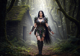 Naklejka premium The beautiful bold woman who takes care of the forest