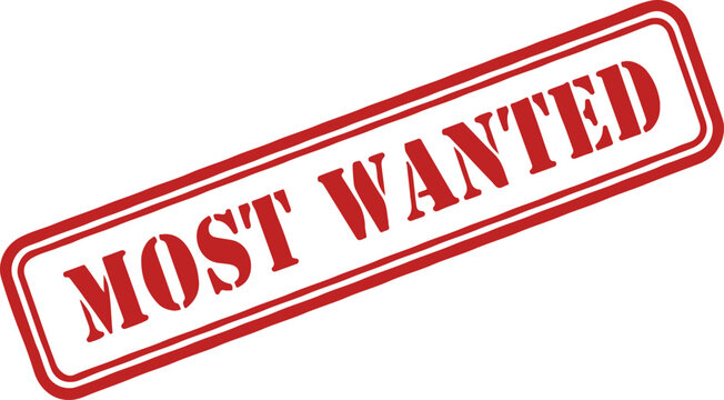 A red, grunge-style "Most Wanted" rubber stamp graphic. This versatile icon can be used in marketing to highlight a popular or in-demand product, or for thematic designs such as western posters or cri