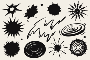 Dynamic abstract black shapes bursting with energy, perfect for modern design projects seeking a bold, artistic flair and visual impact.
