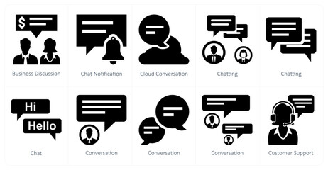 A set of 10 mix icons as business discussion, chat notification, cloud conversation