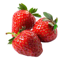 Three vibrant, glossy strawberries