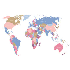 World map. Blue political map of the world cut out of paper on white background. Countries. Vector