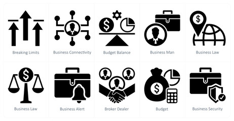 A set of 10 mix icons as breaking limits, business connectivity, budget balance