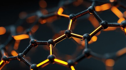 Glowing orange nodes connect a dark, intricate lattice structure