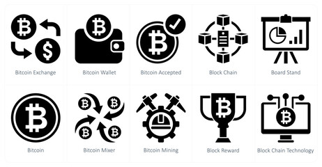 A set of 10 mix icons as bitcoin exchange, bitcoin wallet, bitcoin accepted