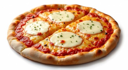 Pizza with cheese and sauce on a white surface