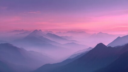 Obraz premium Serene mountain range at sunset, shrouded in a soft purple haze