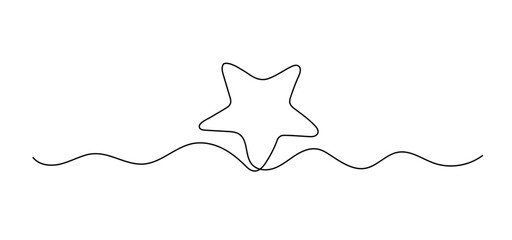 Star continuous drawing, one line vector illustration.