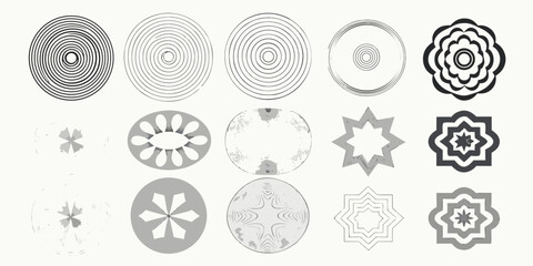 Collection of Abstract Geometric Shapes and Patterns in Black and Gray Tones