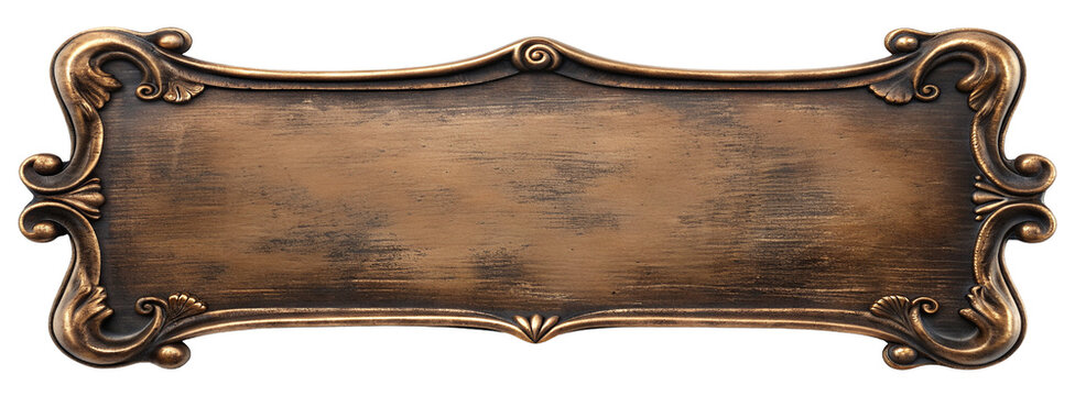 Ornate wooden frame with intricate scrollwork and empty center on dark background for text input