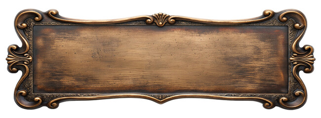 Ornate vintage brass frame with intricate detailing and empty central space for customizable text