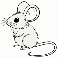 Cute cartoon white mouse with big ears and a long tail isolated on white