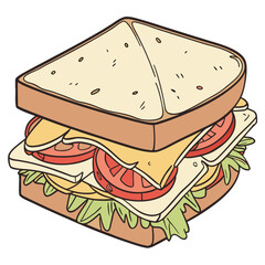 Deliciously layered sandwich with cheese tomato slices and lettuce on toasted bread