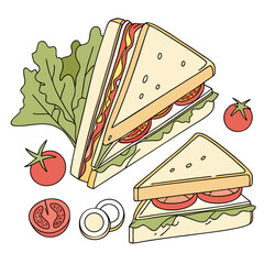 Deliciously illustrated sandwiches with fresh ingredients like lettuce and tomatoes