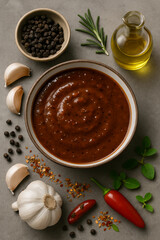 Pepper Sauce in Ceramic Bowl with Ingredients – AI-generated