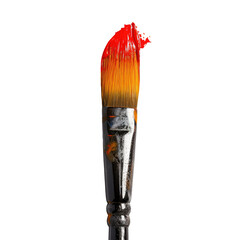 Close-up of a paintbrush with red and orange paint