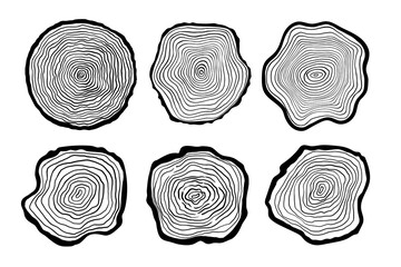 Tree ring vector icons set, simple illustration, wood slice with pattern