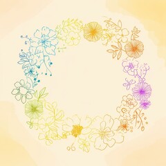 Colorful floral wreath design on a light beige background.