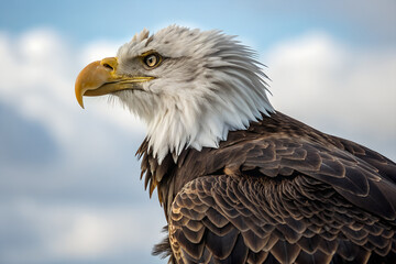 Obraz premium Majestic Bald Eagle Portrait – Side View with Intense Gaze and Detailed Plumage.
