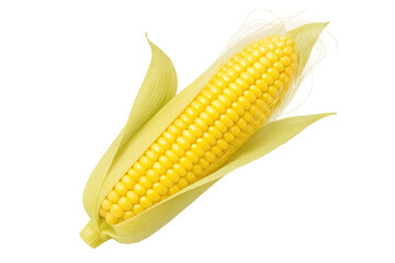 Ripe golden corn cob with verdant leaves, isolated, showcasing fresh agricultural produce against transparent backdrop