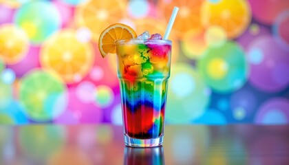 Vibrant Rainbow Cocktail Against Colorful